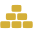Pixelated icon or placeholder image of stacked gold blocks