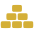 Pixelated icon or placeholder image of stacked gold blocks