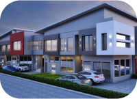 Modern residential apartment with parking area in front